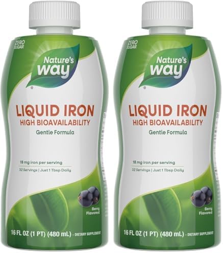 Nature’s Way Liquid Iron Supplement, 18 mg per Serving, Berry, 16 Fl Oz | Gentle Glycinate Iron, Fast-Absorbing Liquid, Iron for Red Blood Cell Support and Energy Metabolism*, No Sugar Added