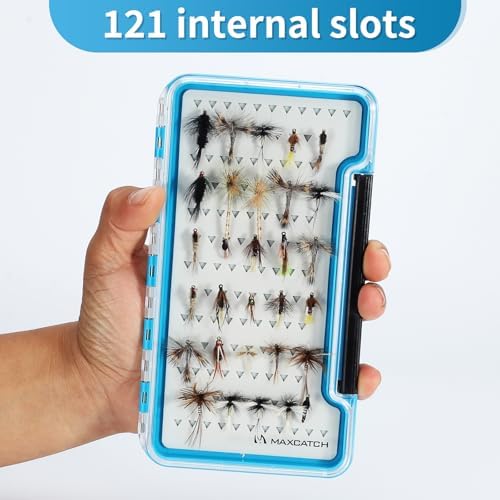 M MAXIMUMCATCH Maxcatch 3-PACK Fly Fishing Boxes Set, Super Slim Design, Waterproof Flies Storage Case with Silicone Insert, Blue