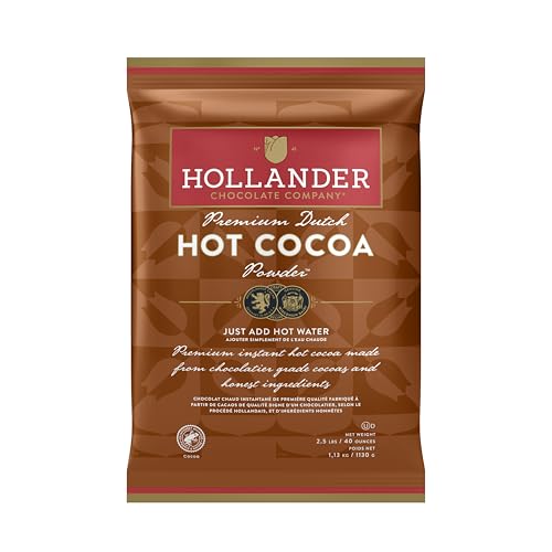 Hollander Chocolate Dutched Premium Hot Cocoa, 2.5 lbs | Nostalgic Rich & Creamy Flavor, Natural Vanilla, Water and Milk Soluble, Bulk Bag