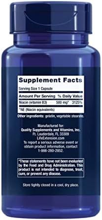 Life Extension Vitamin B3 Niacin, Heart Health, Cholesterol & Energy Support, Gluten-Free, Non-GMO, 100 Capsules | Supports Heart Health