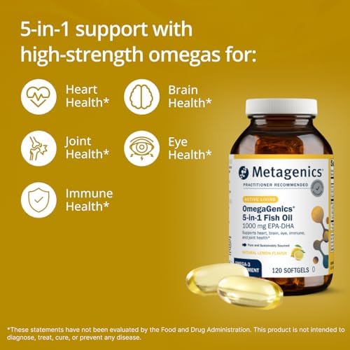 Metagenics OmegaGenics Omega-3 Fish Oil 1000mg EPA DHA -High Potency Omega 3 Supplement for Heart, Brain & Joint Health-Sustainably Sourced- 60 Softgels