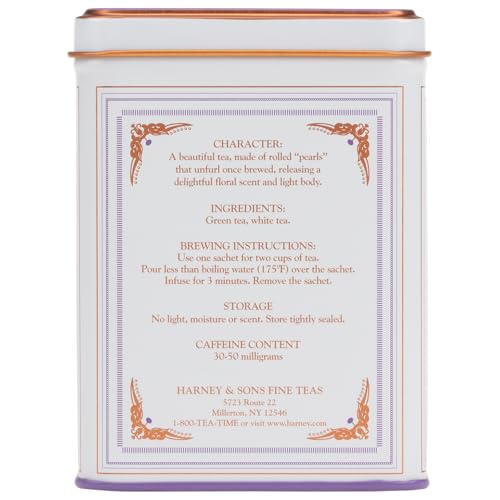 Harney & Sons Dragon Pearl Jasmine Tea, 20 Count(Pack of 1) | Green tea scented with jasmine flowers for a delicate floral aroma. Contains caffeine.