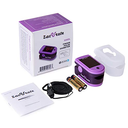Zacurate Pro Series 500DL Fingertip Pulse Oximeter Blood Oxygen Saturation Monitor with Silicone Cover, Batteries and Lanyard (Mystic Purple)