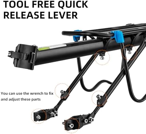 ROCKBROS Rear Bike Rack Quick Release Bike Cargo Rack for Luggage Commuting | Easy to install,heavy duty steel,red reflector,side protection,quick release system,rear back pannier rack with intructions