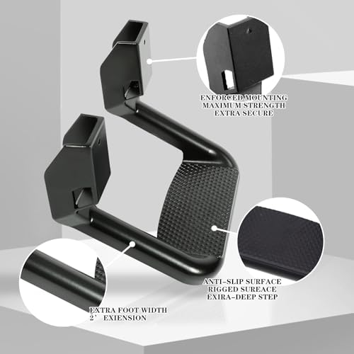 RULLINE Black Side Step Set Compatible with Chevy/Toyota/Dodge/GMC/Jeep | Black powder-coated steel resists rust. Includes mounting brackets. 4-piece set (1 pair). Fits most full-size trucks