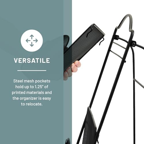Safco Onyx Mesh Magazine Holder, Ladder Style Display Rack with 5 Pockets, Brochure Organizer, Commercial-Grade Steel Construction, Black