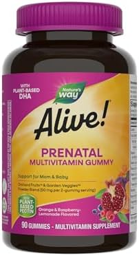 Nature's Way Alive! Daily Support Prenatal Gummy Multivitamin, 90 ct | Supplement with Plant-Based DHA for Brain & Eye Development*