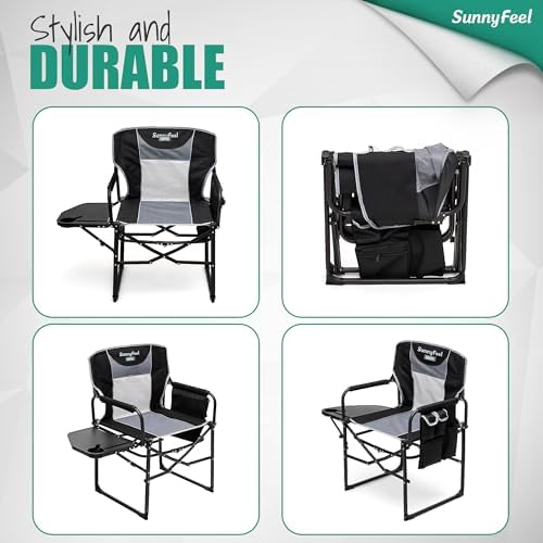 SUNNYFEEL Oversized Camping Directors Chair 500 LBS Heavy Duty, Portable Folding Chair with Side Table, Pocket for Beach, Fishing, Trip, Picnic, Lawn