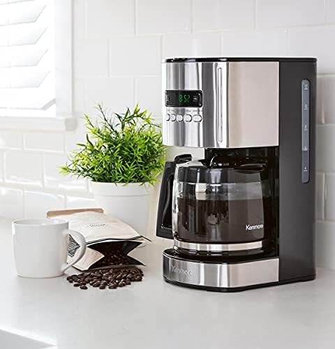 Kenmore Coffee Maker 12 cup Drip Coffee Machine Reusable Filter Programmable Timer Digital Display Aroma Control Glass Carafe Charcoal Water Filter