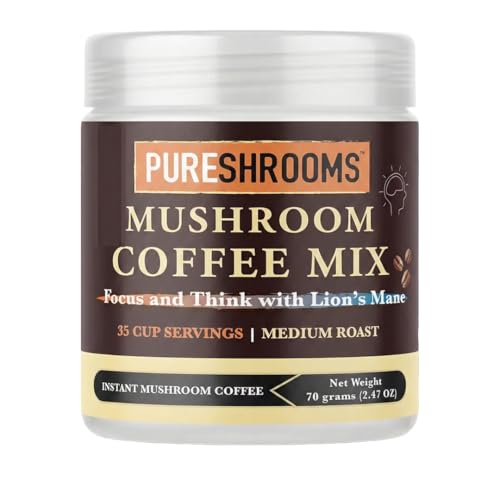 PureShrooms Mind & Body Mushroom Coffee - Instant Colombian Arabica with Organic Lion’s Mane, Reishi & Cordyceps - Low Acidity Nootropic Superfood Beverage for Focus & Vitality, 35 Servings/70g