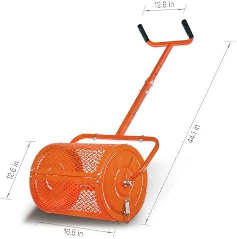 Heavy-Duty Compost Spreader for Lawn, Peat Moss Spreader, Fertilizer Spreader Roller with Adjustable Handle