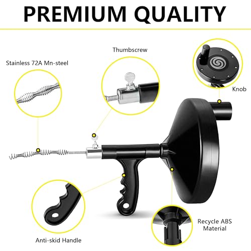 Drain Auger 25 Ft with Gloves, Heavy Duty Plumbing Snake Drain Clog Remover | Long Flexible Drain Snake for Deep Clog Removal