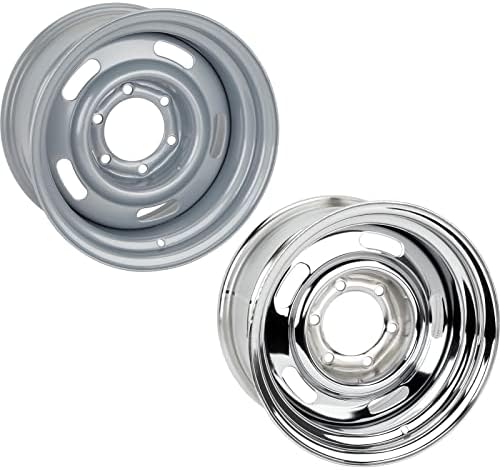 Speedway Motors 15 Inch GM Rally Truck Wheel, 6 on 5.5 Inch Bolt Pattern, Silver Painted Steel Rim, 8 Inch Width, Classic 5-Slot Design