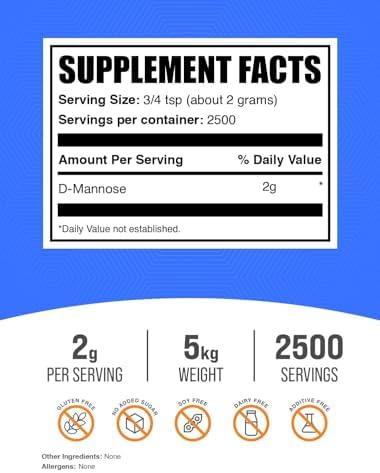 BulkSupplements.com D-Mannose Powder - D-Mannose Supplement, for Urinary Tract Health - Unflavored & Gluten Free, 2g per Serving, 500g (1.1 lbs) (Pack of 1)