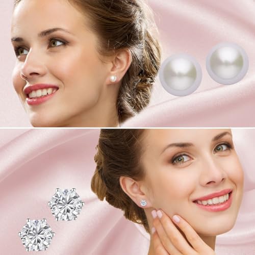 9pcs Set Shell Pearl Crystal Mix Steel Stud Earrings Bracelet Set