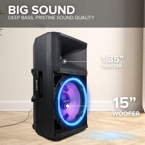 Gemini 15" Bluetooth PA Speaker, 1800 Watts, 3-Ch Mixer (GSP-2200)