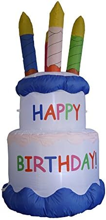 6 Foot Inflatable Happy Birthday Cake | LED Lights, Outdoor Indoor Holiday Decorations, Blow up Lighted Yard Decor, Giant Lawn Inflatable