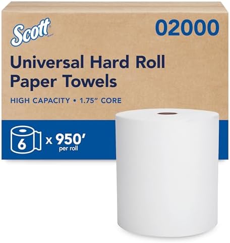 Scott Professional Hard Roll Paper Towels, Bulk, 6 Rolls x 950' (02001) | Purple Core, High-Capacity, Elevated Design, Absorbency Pockets, White, Plus Tier, Compatible with Scott Essential Dispensers