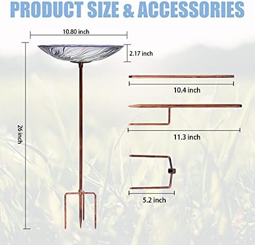 VCUTEKA Glass Bird Bath Outdoor BirdBath Garden Birdfeeder with Metal Stake