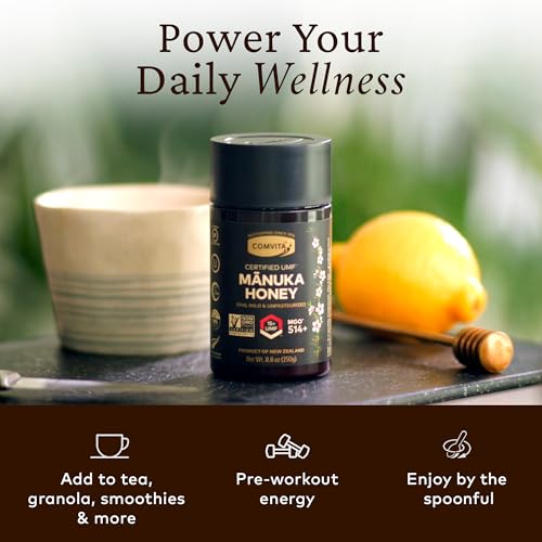 Comvita Manuka Honey UMF 15+ (MGO 514+) Raw, Monofloral - 250g (8.8 Oz) | Raw Manuka Honey New Zealand, Pure Unpasteurized Honey, Superfood for Immune Health, Wild, Use in Tea, Non-GMO