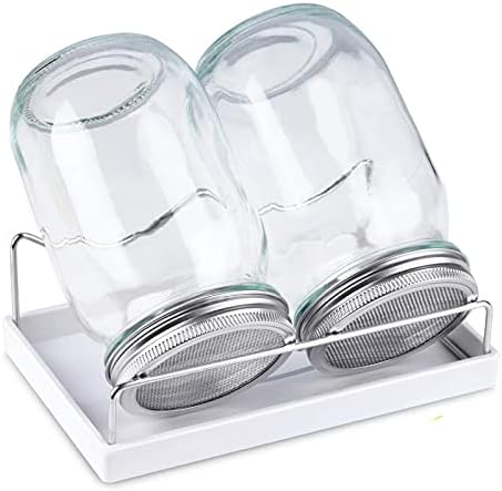 Sprouting Jar Kit-2 Wide Mouth Quart Mason Jars with 316 Stainless Steel Screen Sprout Lids, Drip Tray, Stand | Seed Sprouter Set for Growing Broccoli
