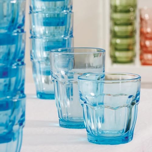 Bormioli Rocco Rock Bar 12.5 oz. Long Drink Stackable Tempered Beverage Glasses for Cold Drinks, Water, and Cocktails, Set of 6, Ice Blue