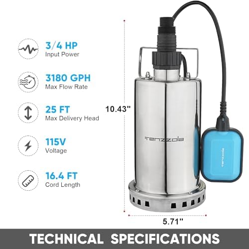 Sump Pump, 1/3 HP 1850GPH Automatic Submersible Utility Water Pump, Portable Electric Low Level Drain Water Removal Pump with Sensor Switch for Swimming Pool Basement Garden Pond Draining