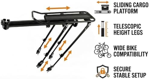 COMINGFIT 2026 Upgraded Bicycle Cargo Rack, 180lbs Heavy Duty Bike Rear Rack, 4-Leg Double Strength