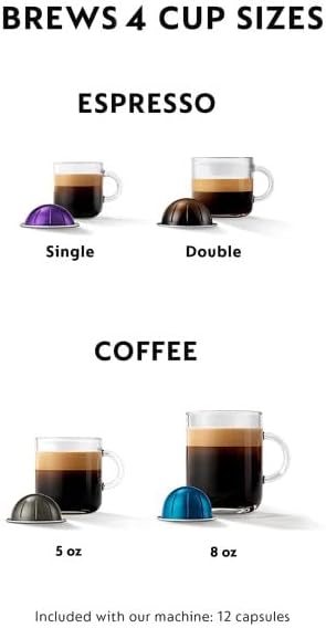 Nespresso Vertuo Plus Coffee & Espresso Maker by De'Longhi, Grey | Grey coffee machine that brews 4 cup sizes: 5 and 8 oz. coffee, plus single and double espresso, at the touch of a button.