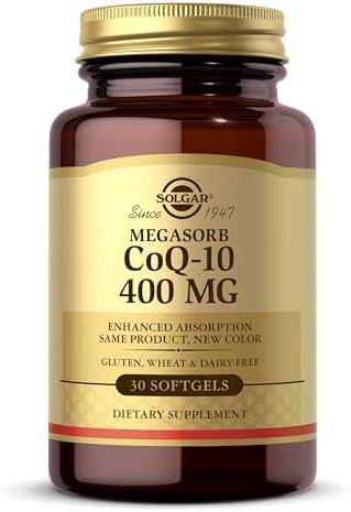 Solgar Megasorb CoQ-10 400 mg, 60 Softgels - Supports Brain Function | Coenzyme Q10 Supplement, Enhanced Absorption, Non-GMO, Gluten Free, Dairy Free - 60 Servings