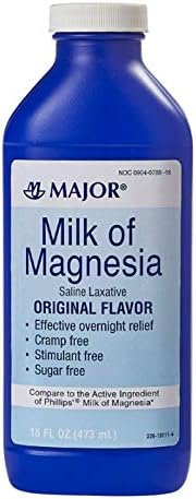 MAJOR Milk of Magnesia Saline Laxative - Original Flavor - Effective Overnight Relief - Stimulant-Free, Sugar-Free - 16 Fl Oz