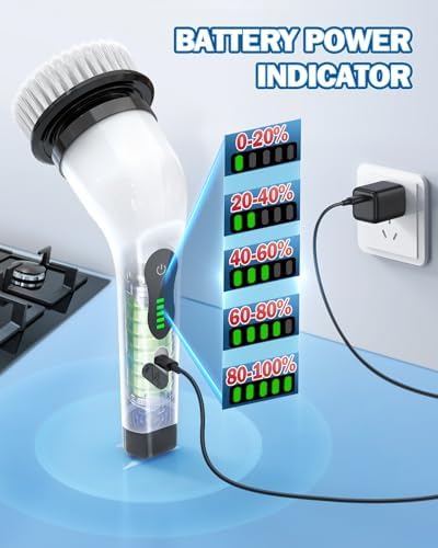Electric Spin Scrubber, IPX7 Waterproof Cordless Cleaning Brush with 8 Replaceable Heads, Dual Speed & USB-C Charging