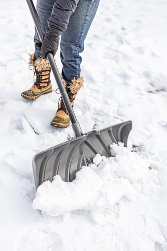 Suncast 24-Inch Snow Shovel and Pusher Combo with Durable Galvanized Steel Wear Strip and Ergonomic D-Grip Handle, Ideal for Driveways, Walkways