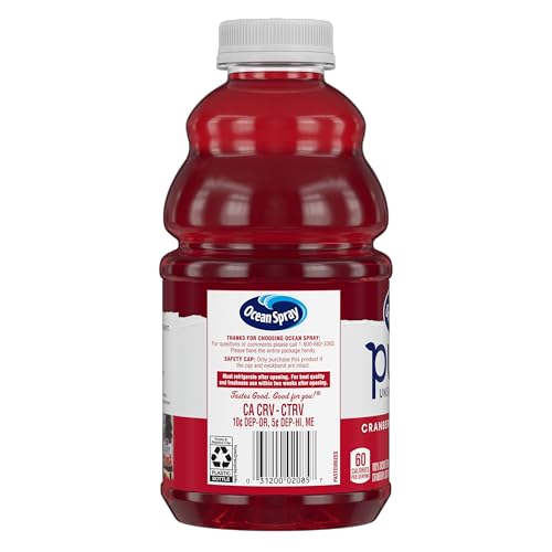Ocean Spray® Pure Unsweetened Cranberry, 100% Cranberry Juice From Concentrate, 32 Fl Oz Bottle (Pack of 8)