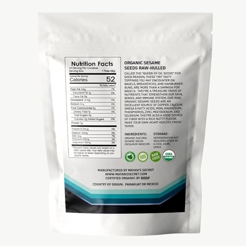 Mayan's Secret Certified Organic hulled Sesame Seeds, 2 Lbs - Gluten Free, Raw, Keto Friendly