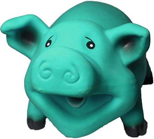 Latex Dog Squeaky Chew Toys, Oink Oink Pink Pig Blue 7" Stuffed with Cotton