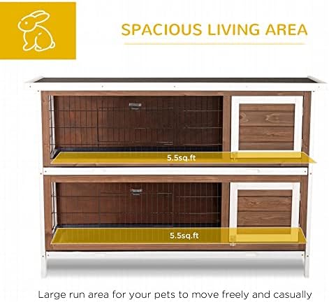 PawHut 54" 2-Story Large Rabbit Hutch Bunny Cage Wooden Pet House Small Animal Habitat with Lockable Doors, No Leak Tray and waterproof Roof for Outdoor/Indoor Orange | Wooden Pet House, Small Animal Habitat, No Leak Tray, Waterproof Roof, for Chickens D…