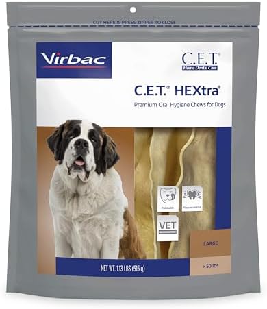 Virbac C.E.T. Hextra Premium Oral Hygiene Chews for Dogs, Large | Rawhide dog dental chews, long lasting dog chews, beefhide rawhide chews reduces plaque and tartar