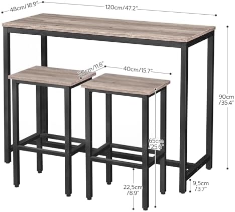 HOOBRO Bar Table and Chairs Set, 47.2” Rectangular Pub Table with 2 Stools for Small Space, 3-Piece Breakfast stools Set, Sturdy Metal Frame