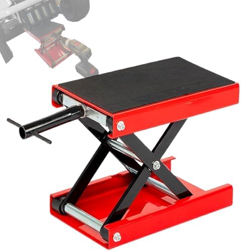 SUNROAD 1100 lb Motorcycle Scissor Lift Jack, Red | Compact Quick Lift Stand, For Dirt Bikes, ATVs & Scooters, Center Jack, For Home Garage & Track Maintenance