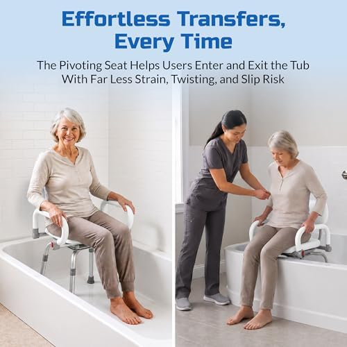 Swival Shower Chair with Padded seat for Inside ShowerFor Senior, Bath Seat | Sit Securely While Bathing - Blue, padded seat, padded armrests, swivel seat, tool-free assembly, 600 lb