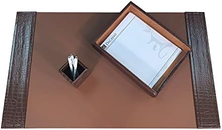 Dacasso Brown Crocodile Embossed Leather Desk Set, 3-Piece