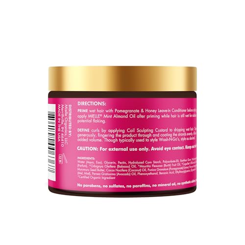 Mielle Organics Pomegranate & Honey Curl Cream - Coil Sculpting Custard for Type 4 Hair - Hydrates, Controls Frizz, Conditions & Adds Shine,12 Fl Oz