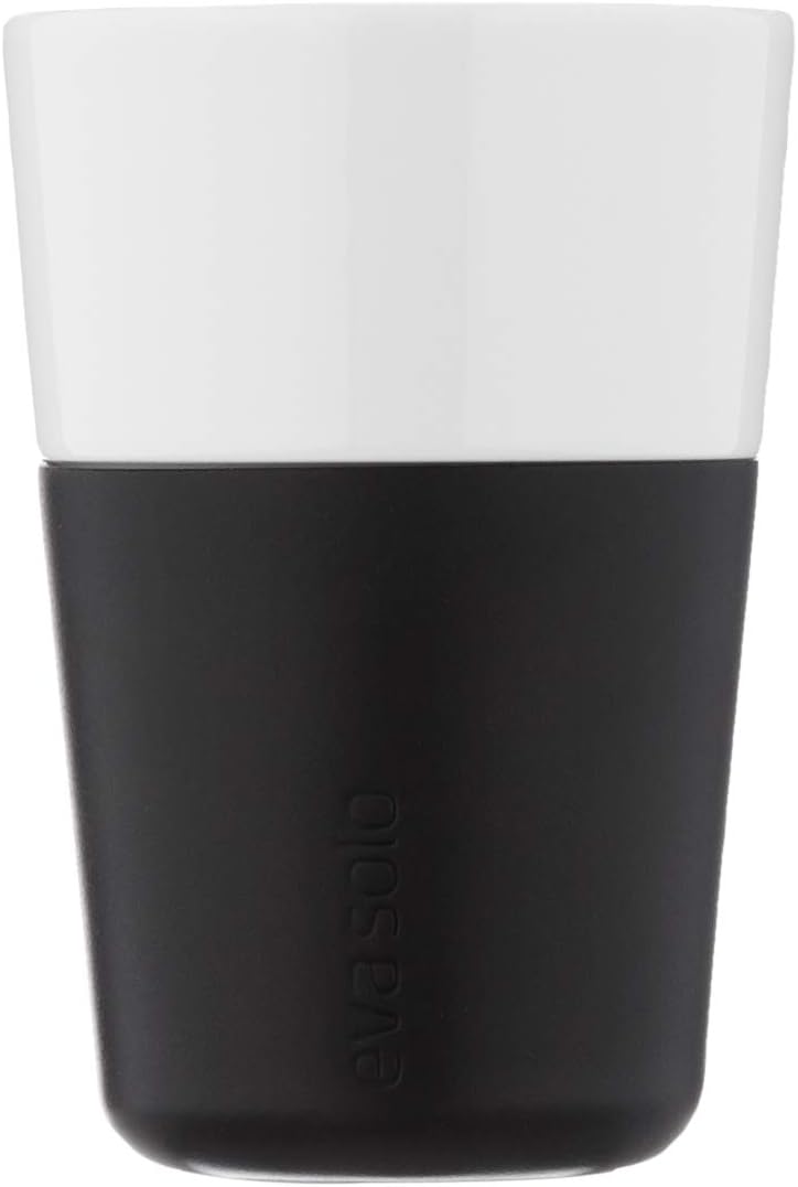 Eva Solo | 2 Lungo Tumbler Mugs | 8 oz Porcelain Coffee Cup Tumblers with Silicone-coated Grip | Danish Design, Functionality & Quality | Black