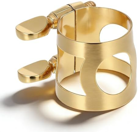 Saxophone Ligature, Soprano Sax Mouthpiece Ligature with Adjustable Screws Double Screws Saxophone Gold Fastener