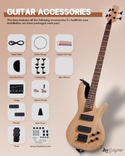 Leo Jaymz DIY Electric Bass Guitar Kit Mahogany Body Maple Neck (AX)