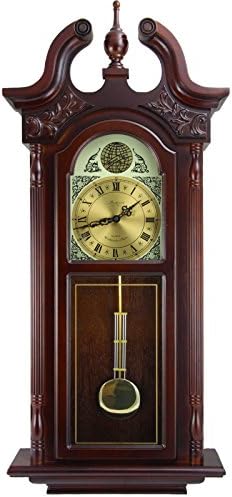 Bedford Clock Collection Grand Antique Colonial Chiming Wall Clock with Roman Numerals in a Cherry Oak Finish, 38" L