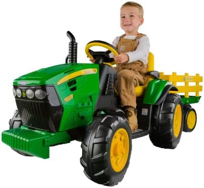 Peg Perego John Deere Ground Force Extra-Large 12 volt Ride-On Tractor with Trailer & FM Radio, Durable Design for Kids Ages 3-7