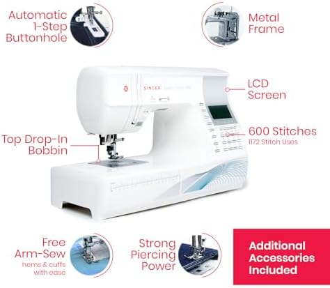 SINGER® Quantum Stylist 9960 Computerized Sewing & Quilting Machine | Hard case, extension table, 13 presser feet included, 600 stitches, 5 fonts, LED light, metal frame, 13 one-step buttonholes
