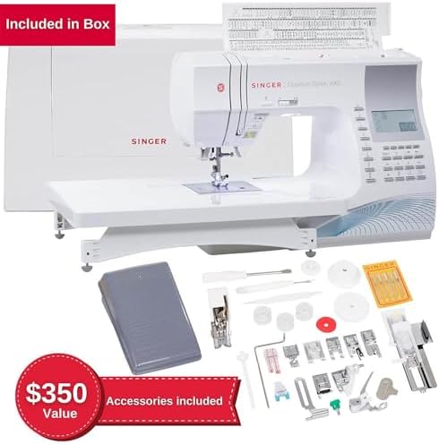 SINGER® Quantum Stylist 9960 Computerized Sewing & Quilting Machine | Hard case, extension table, 13 presser feet included, 600 stitches, 5 fonts, LED light, metal frame, 13 one-step buttonholes